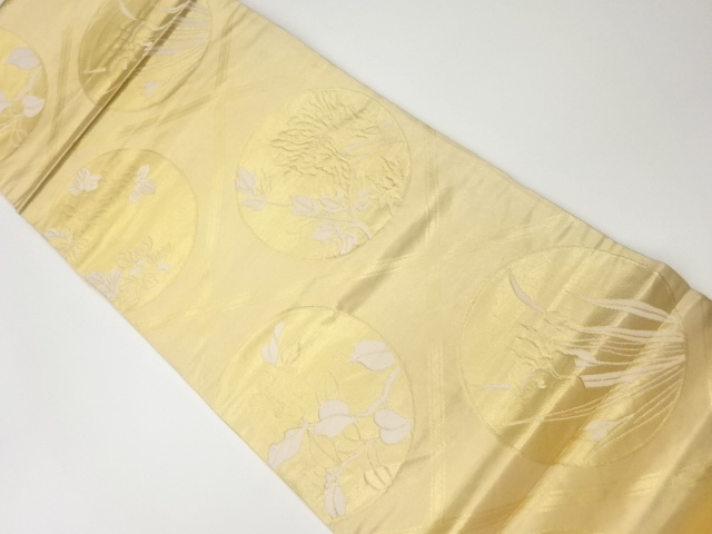 リサイクル　格天井に花模様織出し袋帯